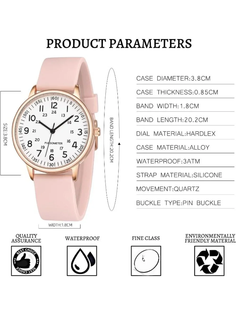 Women's Pink Analog Quartz Solid Silicone Band Read Dial Nurse Round Wrist Watch